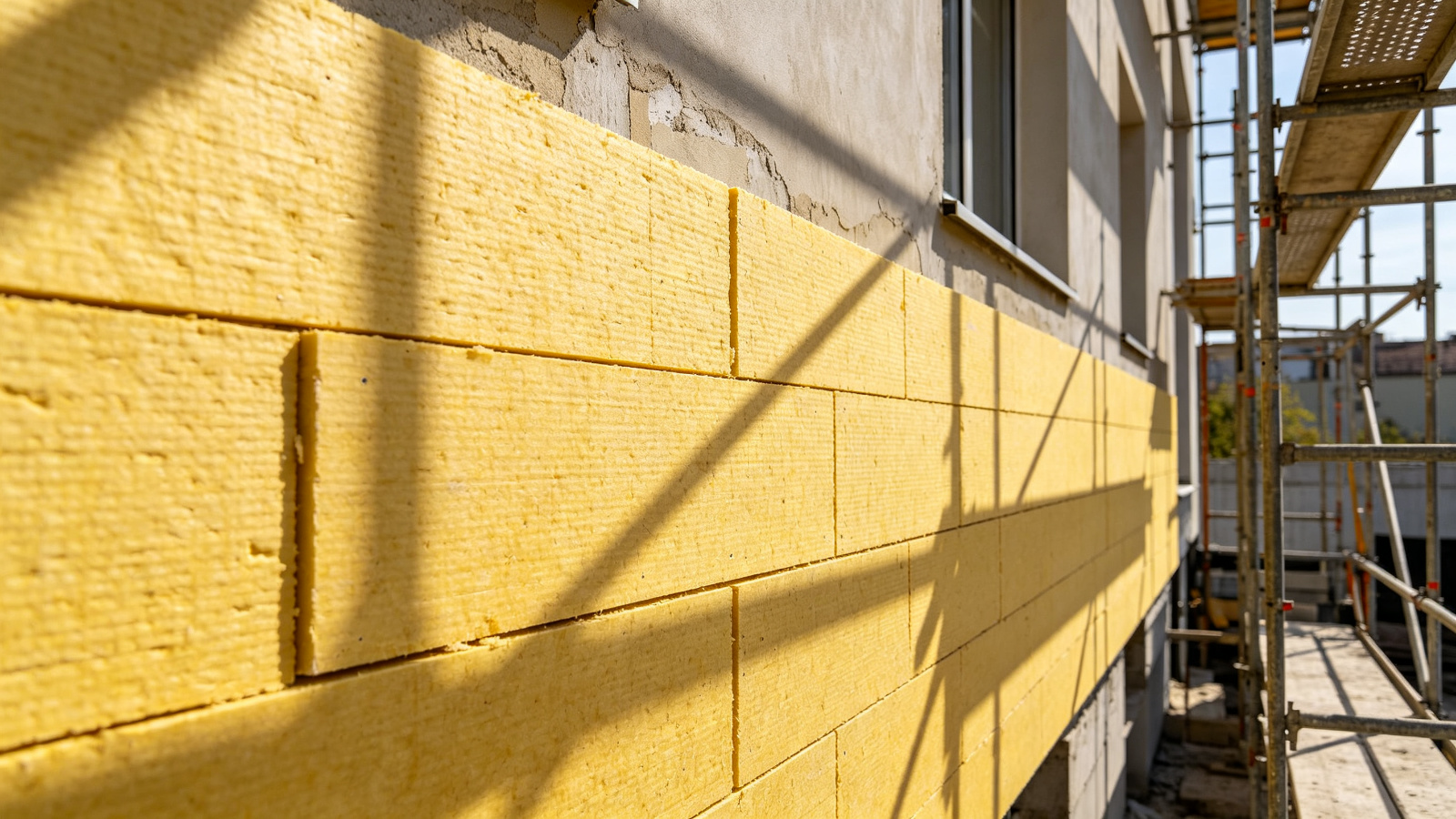 Modern building façade with decorative insulation panels